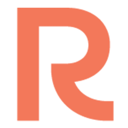 Ein stilisierter, fetter orangefarbener Buchstabe "R" auf hellgrauem Hintergrund, der für moderne Räumungsdienste steht. Das Design zeichnet sich durch abgerundete Kanten und dicke Linien für einen frischen, modernen Look aus.